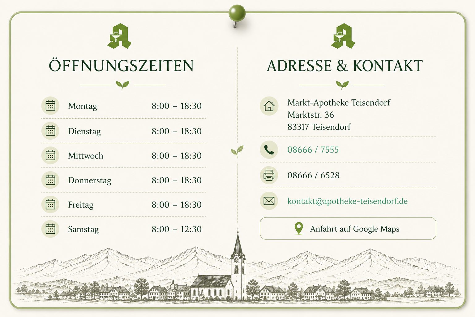 Öffnungszeiten und Adresse & Kontakt der Markt-Apotheke Teisendorf